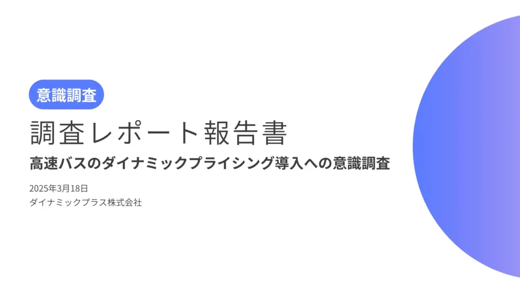 【意識調査レポート】ダイナミックプラス、三井物産と共同で高速バスのダイナミックプライシング導入への意識調査を実施。予約タイミングや乗車日ごとの需要によって価格が変動することに8割以上が理解を示す。